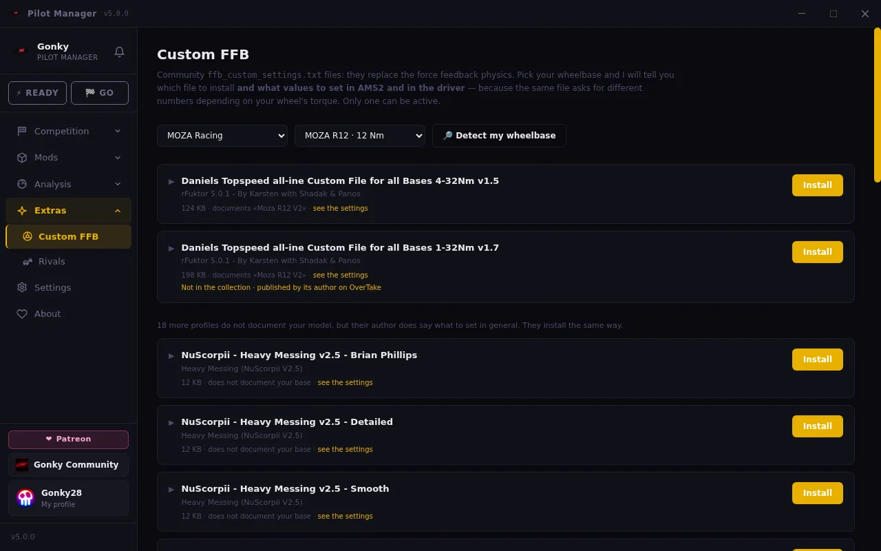 Custom FFB: the right file, and the numbers for your base