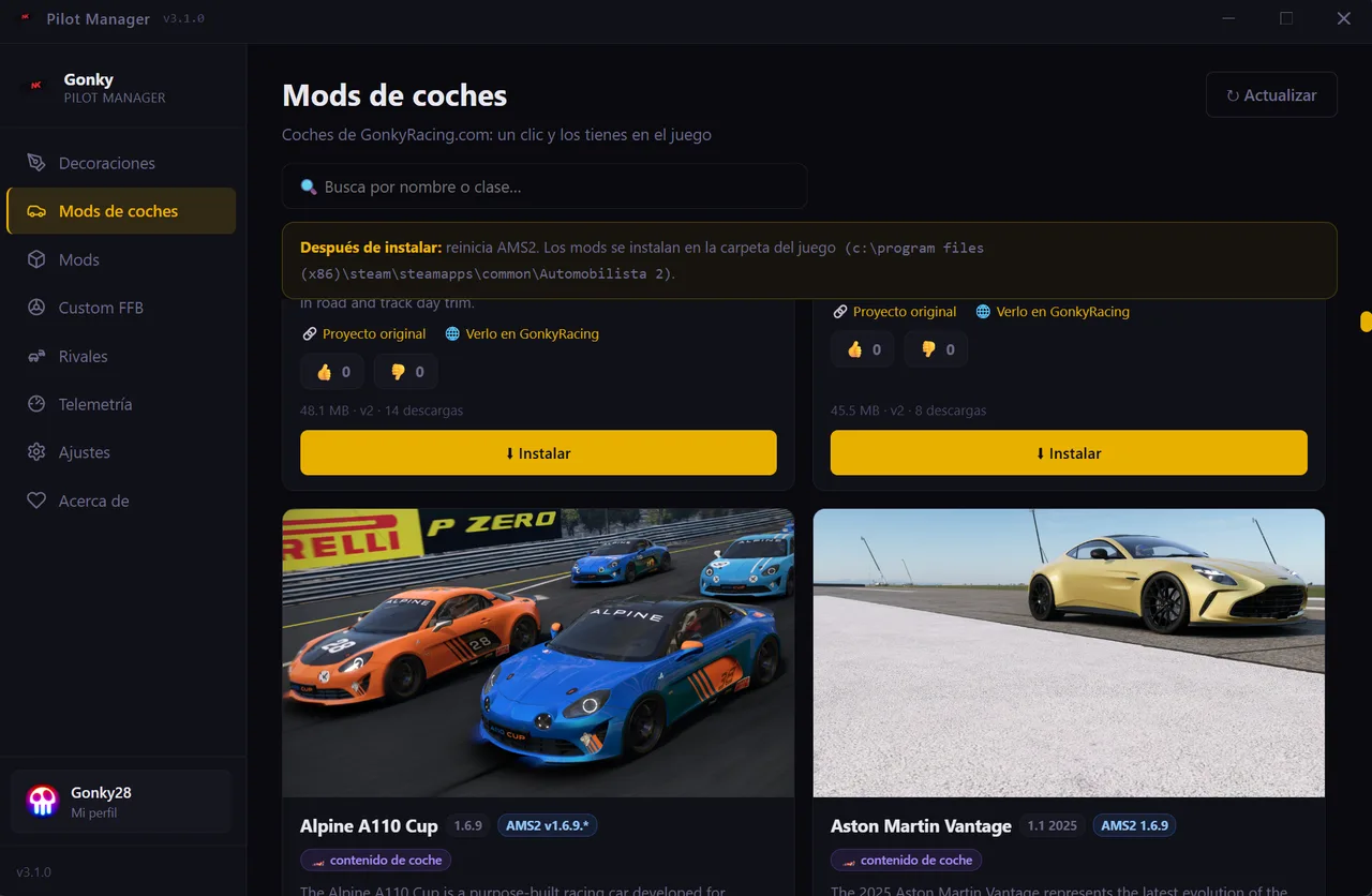 Auto-Mods: der GonkyRacing-Katalog in der App